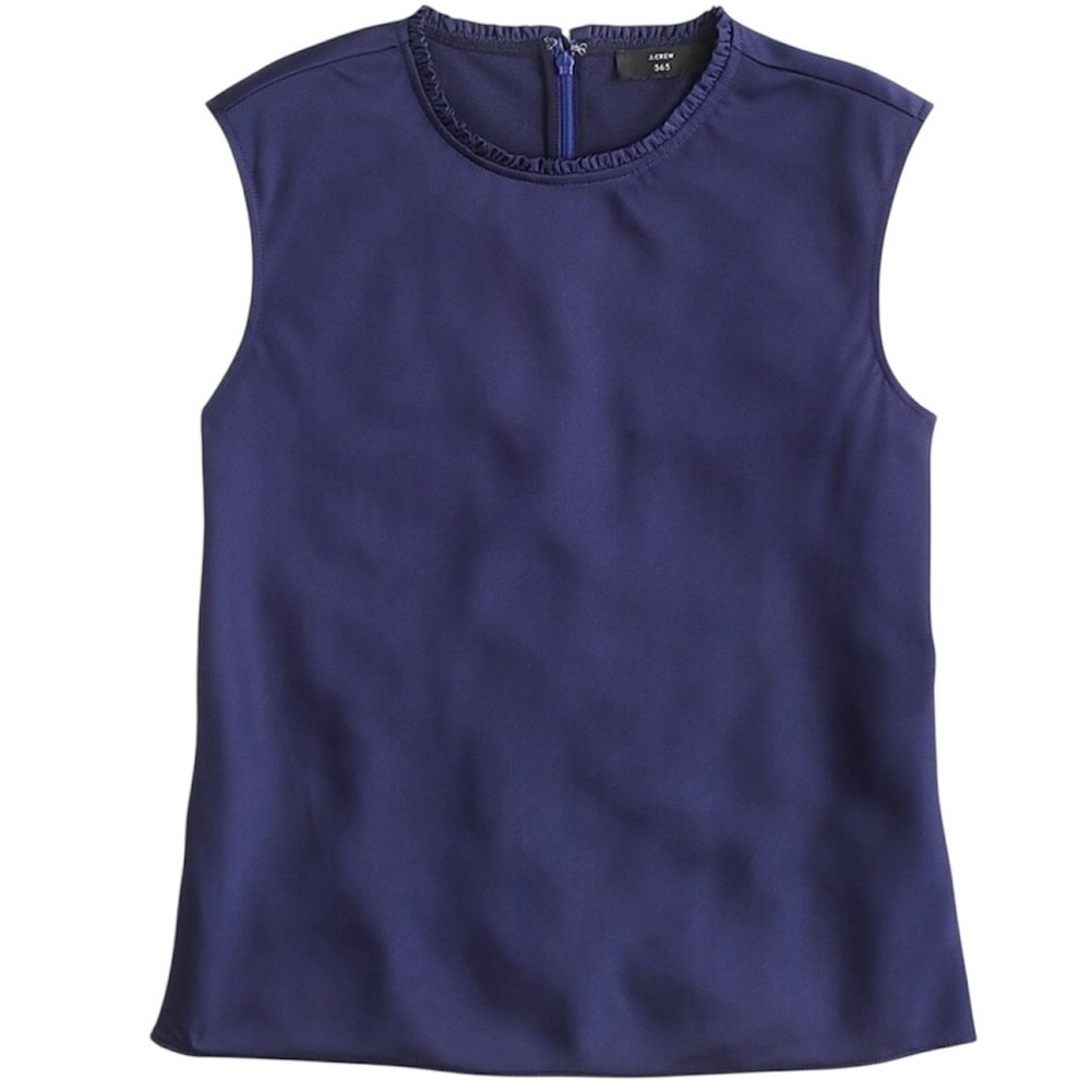 NWT J Crew Sleeveless Ruffle-neck shell in satin-crepe Size XXS